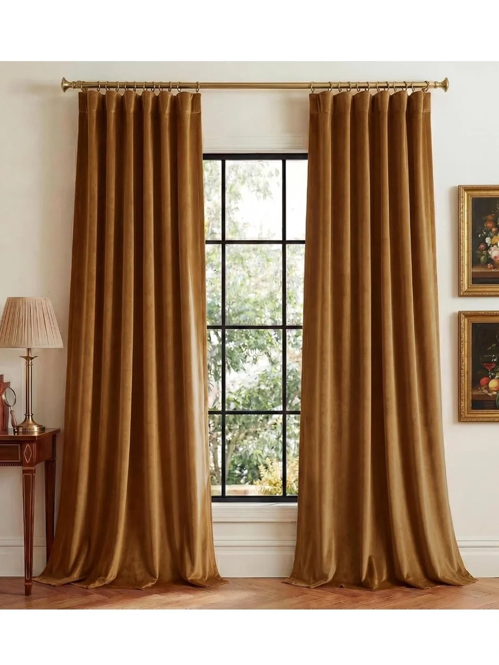 New gold brown velvet curtains 2 panels 52x108”